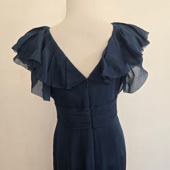 Marchesa Notte Silk Cocktail Dress Teal Flutter Sleeves Gathered Women 6 - Picture 6 of 12